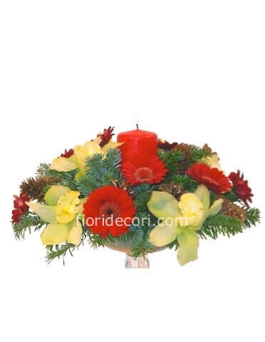 Centrotavola con candela rossa